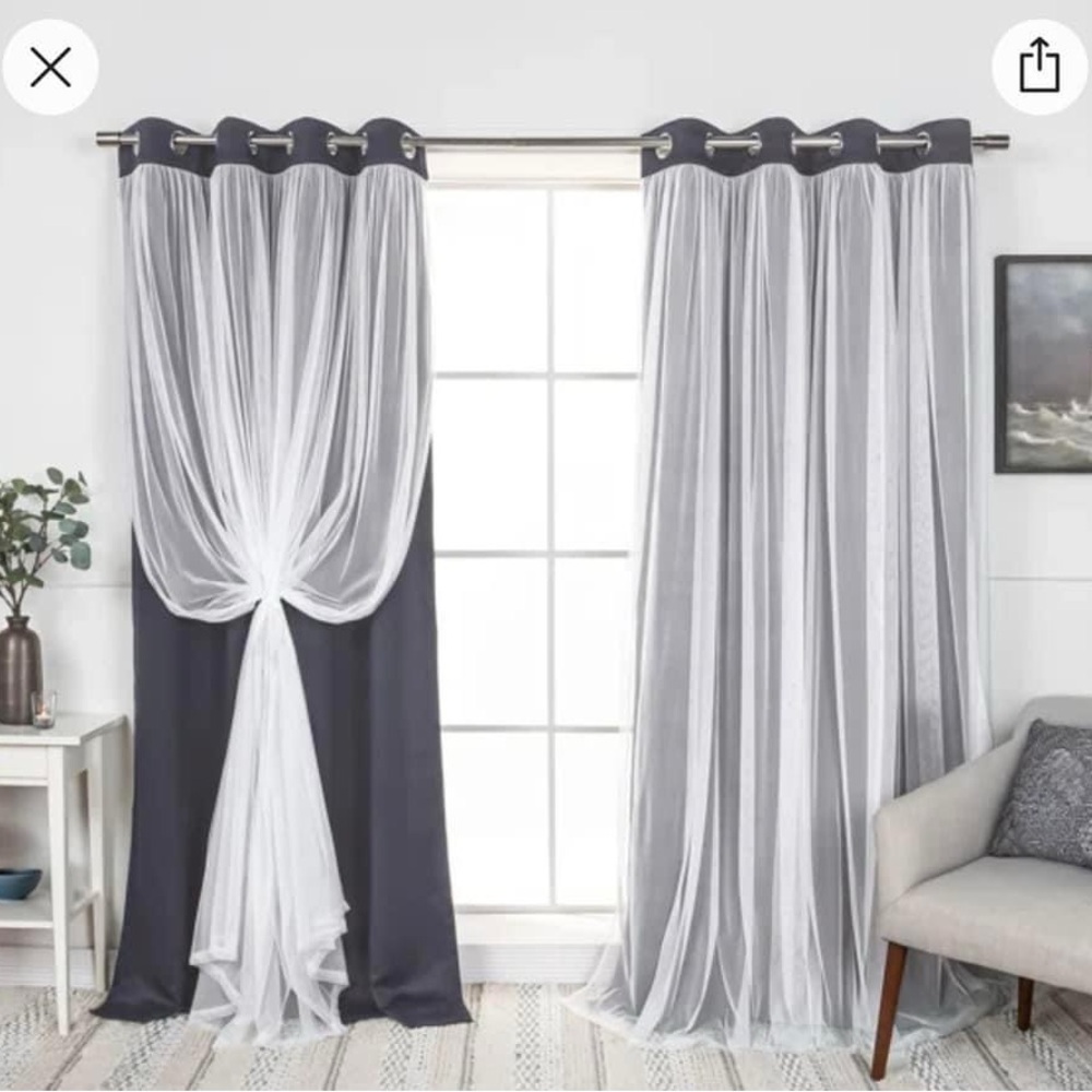 Fortuna Brockham Solid Tulle Overlay Room Darkening Grommet Curtain Panels